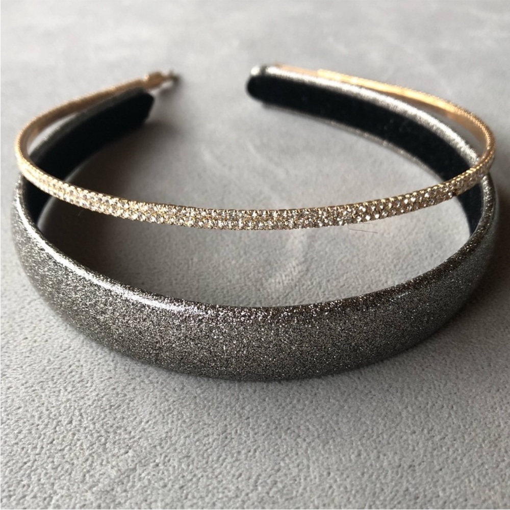 Set of 2 ~ Tasha Headbands ~ White Crystal & Silver Sparkle